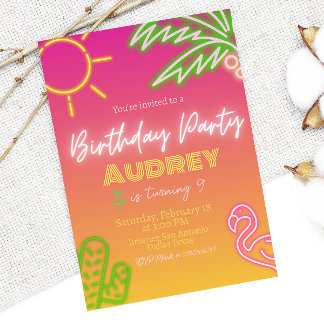 Birthday Party - Pink Neon Invitation