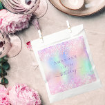 Birthday party pink purple glitter holographic favour bag<br><div class="desc">A girly trendy iridescent background with unicorn and rainbow pastel colours in pink,  purple,  rose gold,  mint green. Decorated with faux glitter,  sparkles.  Personalize and add a name and age.  The word birthday is written with a modern hand lettered style script.</div>