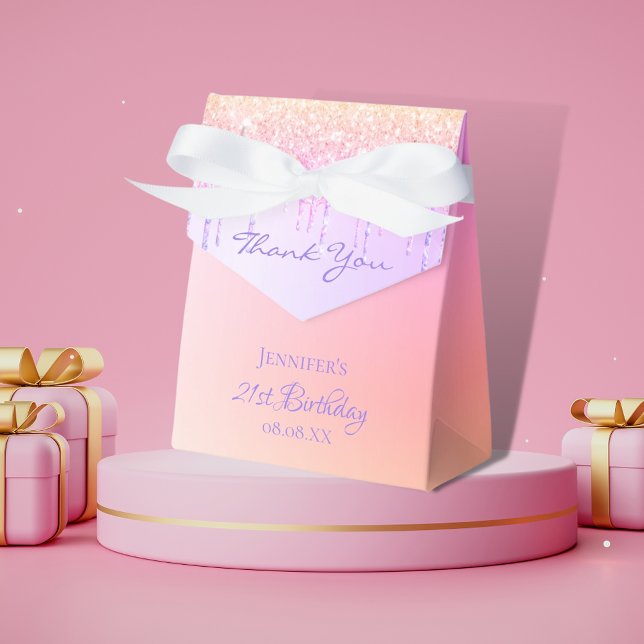 Birthday Party pink purple glitter thank you Favor Box (Creator Uploaded)