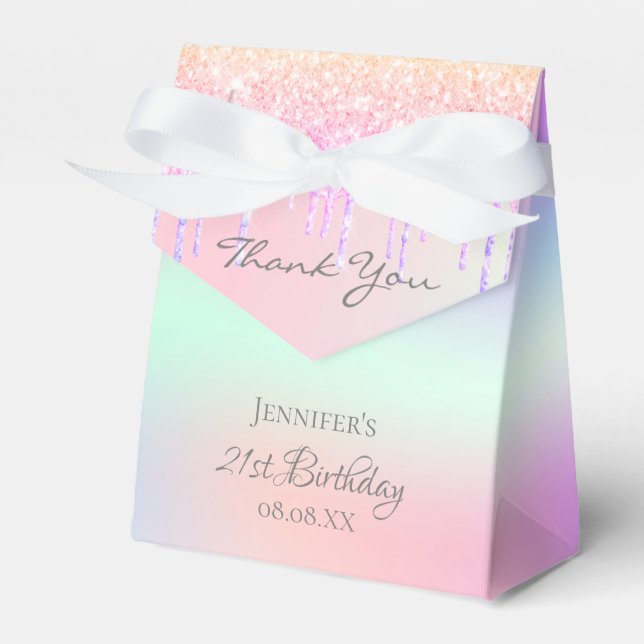 Birthday Party pink purple holographic Favor Box (Front Side)