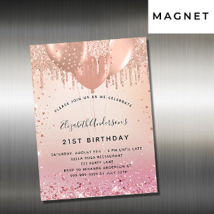 Birthday party pink rose gold invitation magnet