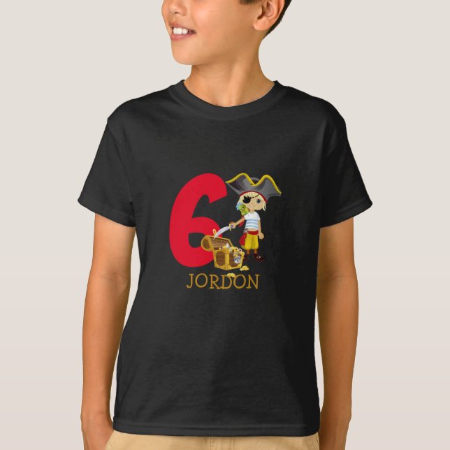 Birthday Party Pirate 6th Name  T-Shirt (Front)