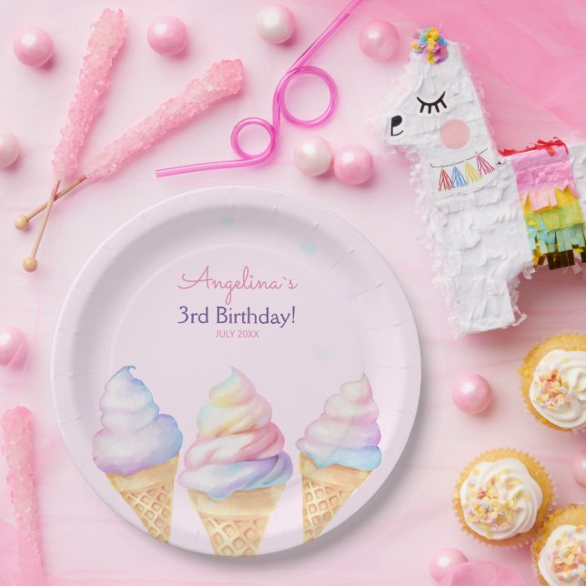 Birthday Party Plates with sweet ice cream. (Party)