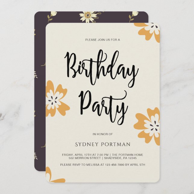 Birthday Party Pretty Rustic Floral Invitation (Front/Back)