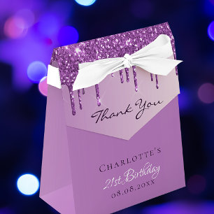 Birthday Party purple glitter thank you Favor Box