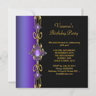 Birthday Party Purple Gold Black Invitation