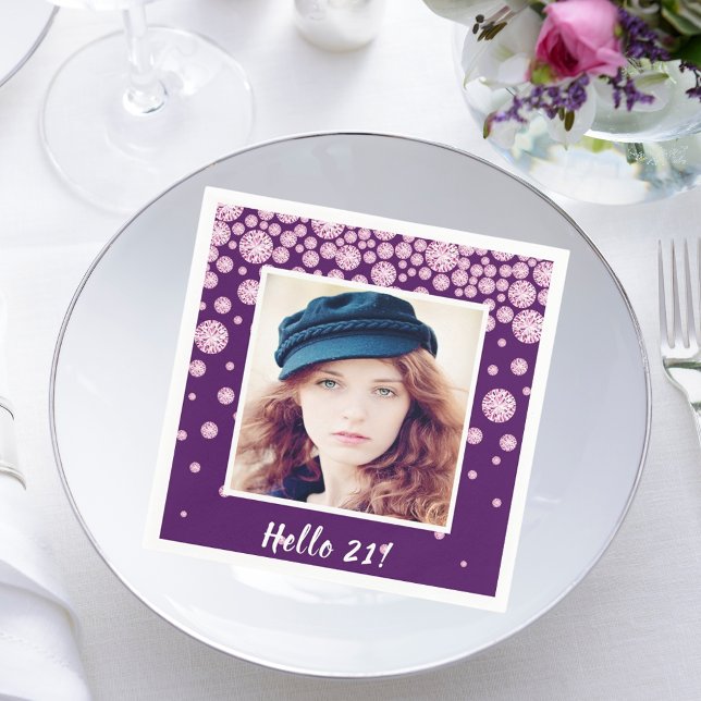 Birthday party purple photo diamonds napkin (Creator Uploaded)