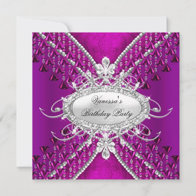 Birthday Party Purple Plum Diamond Beads Invitation (Front)