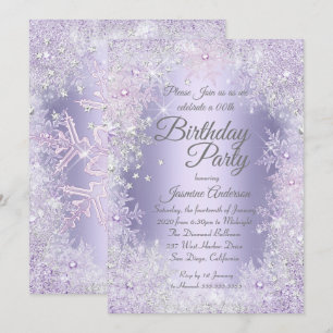 Birthday Party Purple Silver Winter Wonderland Invitation