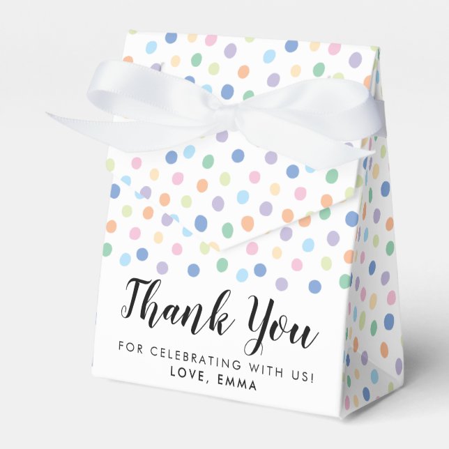 Birthday Party Rainbow Dots Confetti Kids Name Favor Box (Front Side)