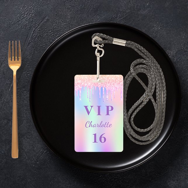 Birthday party rainbow glitter name VIP invitation Badge (Creator Uploaded)