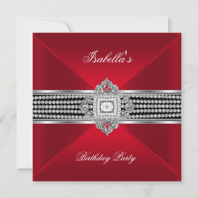 Birthday Party Red Black Diamond Jewels Invitation (Front)