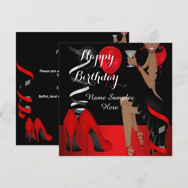 Birthday Party Red Black Shoe High Heels Ethnic Invitation (Front/Back)