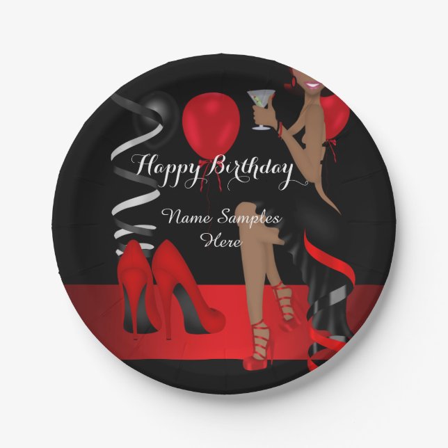 Birthday Party Red Black Shoe High Heels Ethnic Paper Plate (Front)