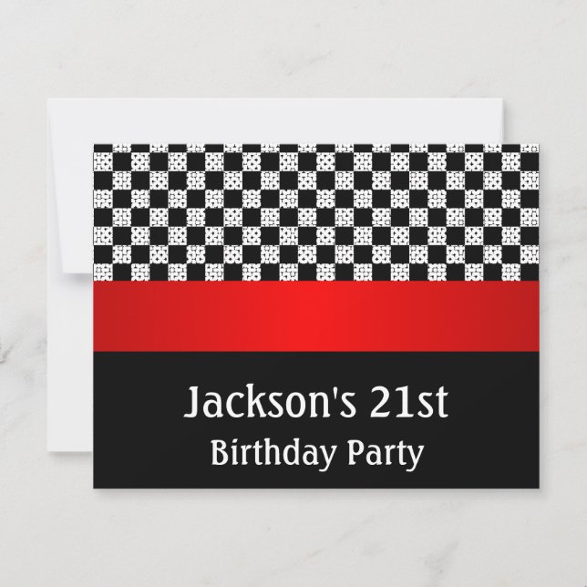 Birthday Party Red Black & White Check Pattern Invitation (Front)