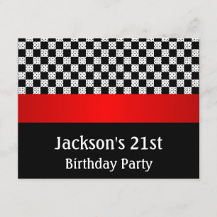 Birthday Party Red Black & White Check Pattern Invitation