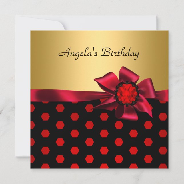 Birthday Party Red Bow Gold Black Gold Spot Invitation (Front)