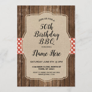 Birthday Party Red Gingham Burlap BBQ Invite