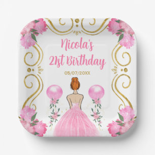 Birthday Party Red Hair Princess in Pink Paper Plate