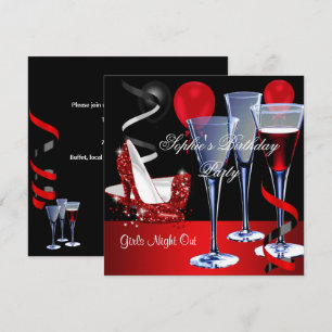 Birthday Party Red Shoe Hi Heels Wine glass Invitation