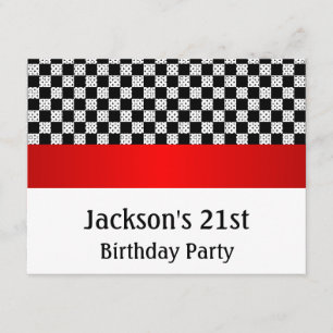 Birthday Party Red & White Check Pattern Invitation