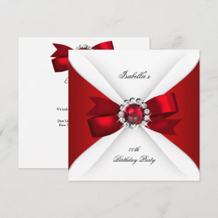 Birthday Party Red White Diamond Red Bow 2 Invitation