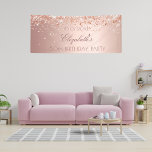 Birthday party rose gold blush glitter dust banner<br><div class="desc">A banner for a girly and glamourous 50th (or any age) birthday party. A rose gold gradient background with an elegant faux glitter dust. Personalize and add a date, name and age 50. The name is written with a modern hand lettered style script. . Perfect both as a welcome banner...</div>