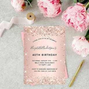 Birthday party rose gold blush glitter glamourous invitation