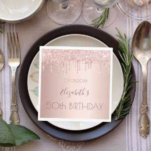 Birthday party rose gold drips pink luncheon napkin