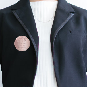 Birthday party rose gold glitter drips name 1 inch round button