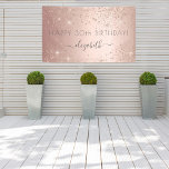 Birthday party rose gold glitter dust name glam banner<br><div class="desc">A banner for a girly and glamourous 30th (or any age) birthday party. A faux rose gold metallic looking background with faux glitter dust. Personalize and add a name and age 30. The name is written in grey with a modern hand lettered style script with swashes. Perfect both as a...</div>