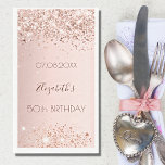 Birthday party rose gold glitter dust napkin<br><div class="desc">For a girly and glamourous 50th (or any age) birthday party.  A faux rose gold metallic looking background with faux glitter dust. Personalize and add a date,  name and age 50. The text: The name is written in dark rose gold with a modern hand lettered style script.</div>