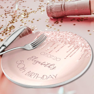 Birthday party rose gold glitter glamour women paper plate