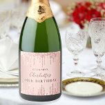 Birthday party rose gold glitter monogram sparkling wine label<br><div class="desc">For a girly and glamourous 40th (or any age) birthday party. A rose gold faux metallic looking background with rose gold, pink glitter drips, paint dripping look. Personalize and add a date, name and age 40. The name is written in dark rose gold with a large modern hand lettered style...</div>