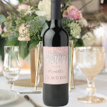 Birthday party rose gold glitter pink sparkle name wine label<br><div class="desc">For a girly and glamourous 21st (or any age) birthday party with the girls. A faux rose gold metallic looking background with an elegant faux rose gold and silver glitter drips, paint drip look. The text: The name is written in dark rose gold with a large modern hand lettered style...</div>