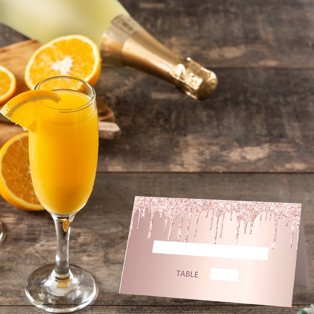 Birthday party rose gold glitter pink sparkle place card (Creator Uploaded)