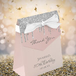 Birthday Party rose gold glitter silver thank you Favor Box<br><div class="desc">Elegant, classic, glamourous and girly for a 50th (or any age) birthday party favours. Rose gold, pink gradient background. With the text: 50th Birthday and Thank You written with a modern dark rose coloured hand lettered style script. Decorated with faux silver glitter drips, paint dripping look. Personalize and add a...</div>