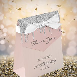 Birthday Party rose gold glitter silver thank you Favor Box