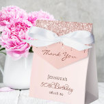 Birthday Party rose gold glitter thank you Favor Box<br><div class="desc">Elegant,  classic,  glamourous and girly for a 50th (or any age) birthday party favours.  Rose gold ombre,  gradient background and faux glitter. With the text: 50th Birthday and Thank You written with a modern dark rose coloured hand lettered style script.  Template for a name and a date.</div>