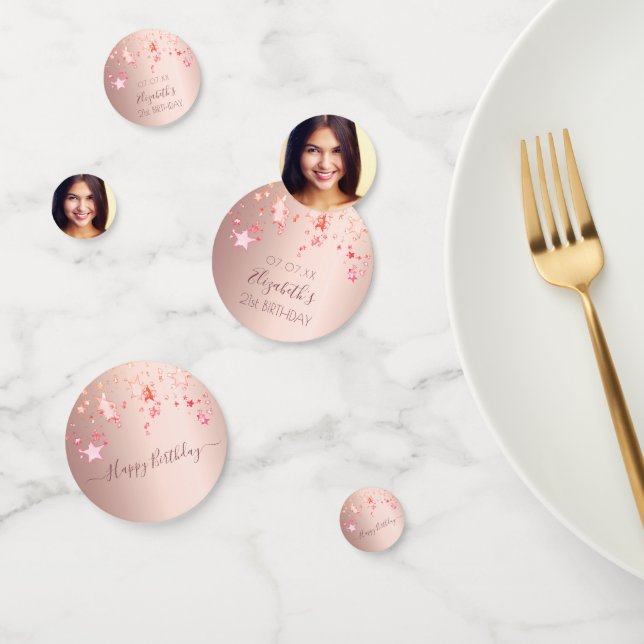 Birthday party rose gold photo stars pink confetti (Group)