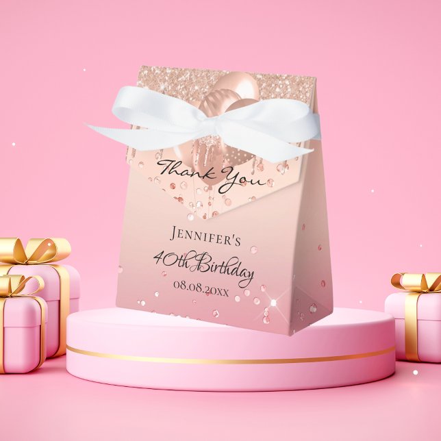 Birthday Party rose gold pink balloon thank you Favor Box (Creator Uploaded)
