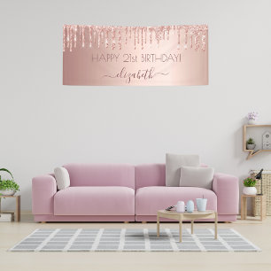 Birthday party rose gold pink drips banner