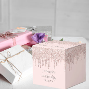 Birthday party rose gold pink drips favor box