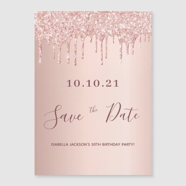 Birthday party rose gold pink save the date (Front)