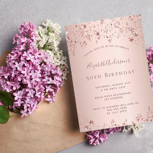 Birthday party rose gold stars glamorous invitation