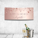 Birthday party rose gold stars pink sparkle banner<br><div class="desc">A banner for a girly and glamourous 21st (or any age) birthday party. A faux rose gold, pink metallic looking background with elegant rose gold stars dripping. Personalize and add a name written in dark rose gold with a large modern hand lettered style script with swashes. Perfect both as a...</div>