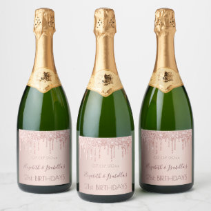 Birthday party rose gold two 2 persons friends sparkling wine label