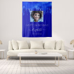Birthday party royal blue drips photo name tapestry<br><div class="desc">A tapestry for a girly and glamourous 21st (or any age) birthday party. A royal blue background with royal blue paint dripping look. Personalize and add your own high quality photo of the birthday girl. The text: The name is written with a modern hand lettered style script with swases. To...</div>