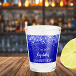 Birthday party royal blue glitter name shot glass<br><div class="desc">For a 21st (or any age) birthday. Royal blue background decorated with royal blue faux glitter,  sparkles.  Personalize and add a date,  name and age.</div>