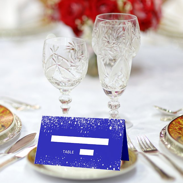 Birthday party royal blue silver glitter sparkles place card (Creator Uploaded)